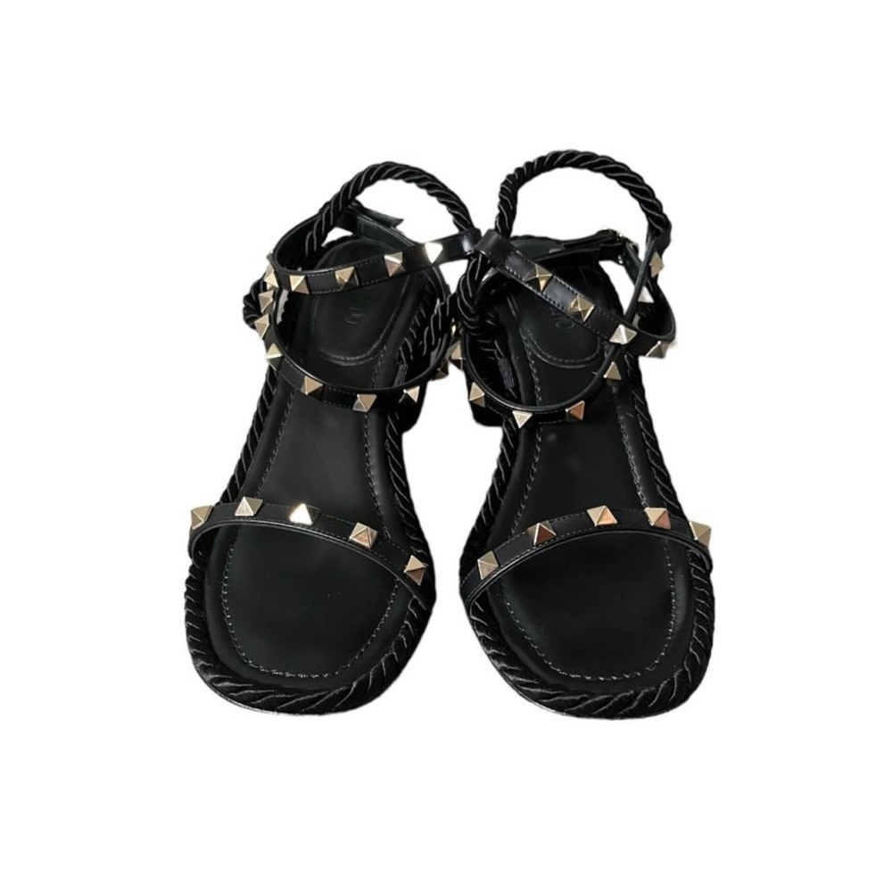 Valentino Garvani Rockstud Leather Rope Ankle Strap Sandals 65 MM Heel Black 39 - Picture 14 of 16